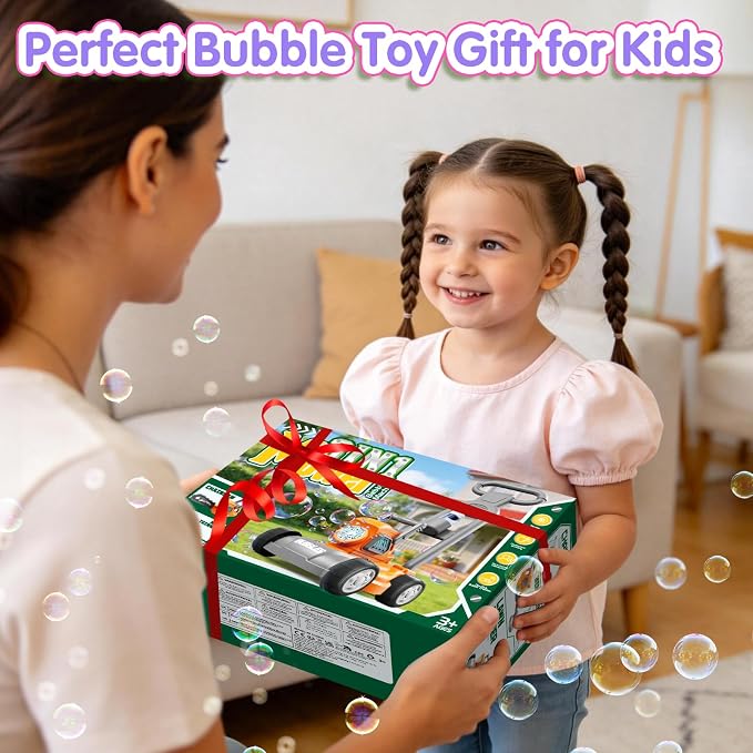 Bubble Lawn Mower for Kids Ages 3-8, 3-in-1 Bubble Machine with 10 Bubble Solution Refills, Outdoor Push Toy for Toddlers Boys Girls, Easter Summer Birthday Gift for 3+ Year Old