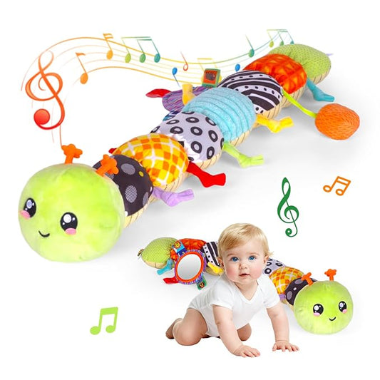 2026 Soft Plush Caterpillar Baby Musical Toy for 0-12 Months Newborn Tummy Time Training, Infant Sensory Stuffed Doll with Rattle, Crinkle Paper & Mirror, Unisex Baby Shower Gift for Boys Girls