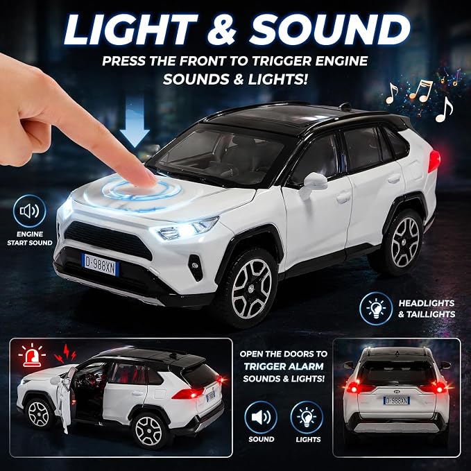 Model Car 1/32 Toy Car Alloy Diecast Collectible Model with Light and Sound Toy Vehicle for Boys Kids Toddler Gift White Car