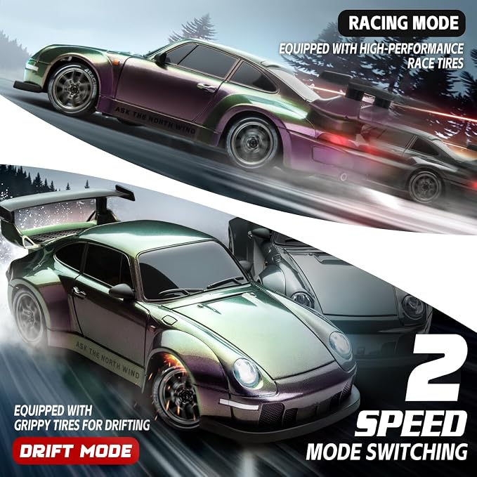 RC Drift Car, 1/24 Widebody Gradient Remote Control Drift Car for Adults Kids, 20KM/H 4WD Low/High Speed RC Cars with LED Lights, Extra Racing Tires, Vehicle for Beginners Indoors Outdoors