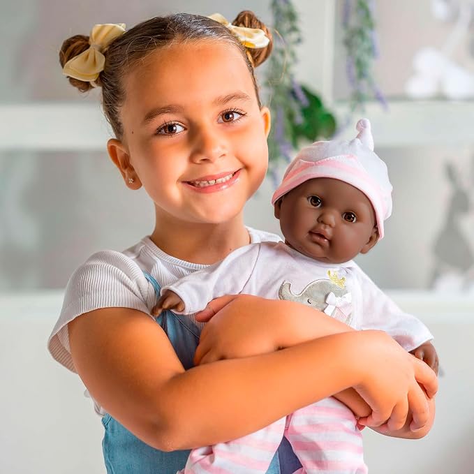 JC Toys 15" Realistic Soft Body African American Baby Doll with Open/Close Eyes Berenguer Boutique | 10 Piece Gift Set with Bottle, Rattle, Pacifier & Accessories | Pink | Ages 2+