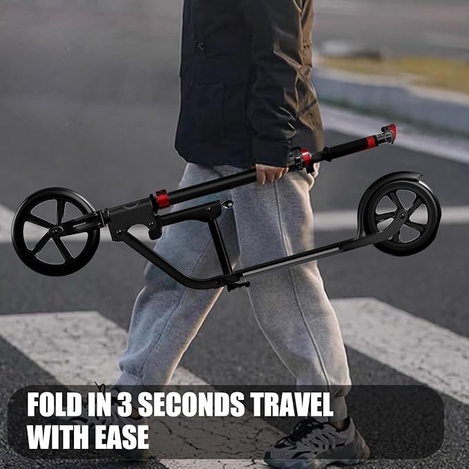 Adult Scooter with Big Wheels | Adjustable Height, Foldable Aluminum Frame | Smooth Ride for Urban Commuting and Outdoor Fun | Suitable for Teens 8-12 | 220 lbs Weight Limit