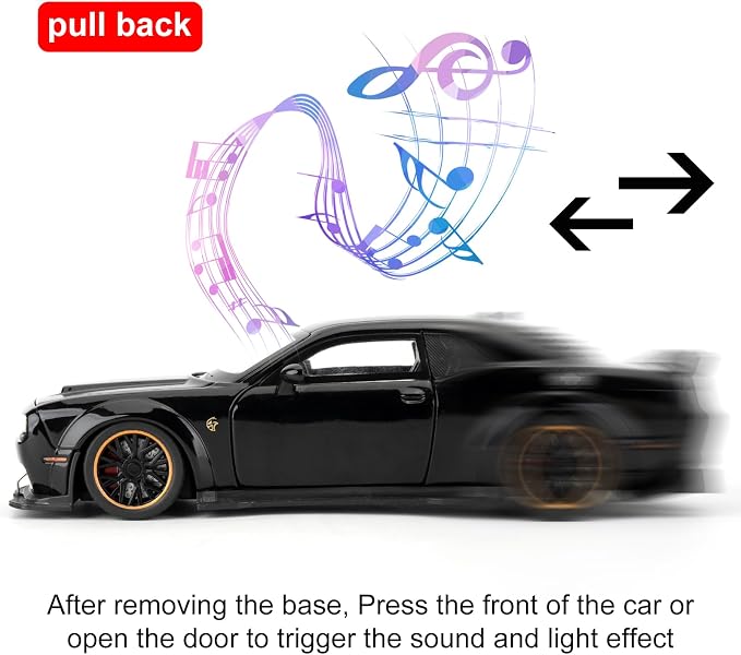 WAKAKAC Compatible for Hellcat Toy Cars, Pull Back Die-cast Vehicles, Collectible Cars with Sounds＆Lights for Kids Boys Girls and Adults, Gift Black
