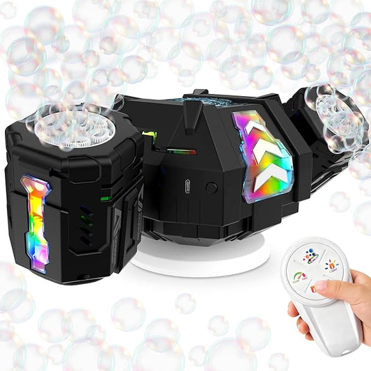cossy Rechargeable Bubble Machine, 360° Automatic Rotation Bubble Machine for Kids, Bubble Maker with Remote Control, RGB Lights & 20000+ Bubbles Per Minute, Outdoor Toys Games for Kids/Adults (Black)