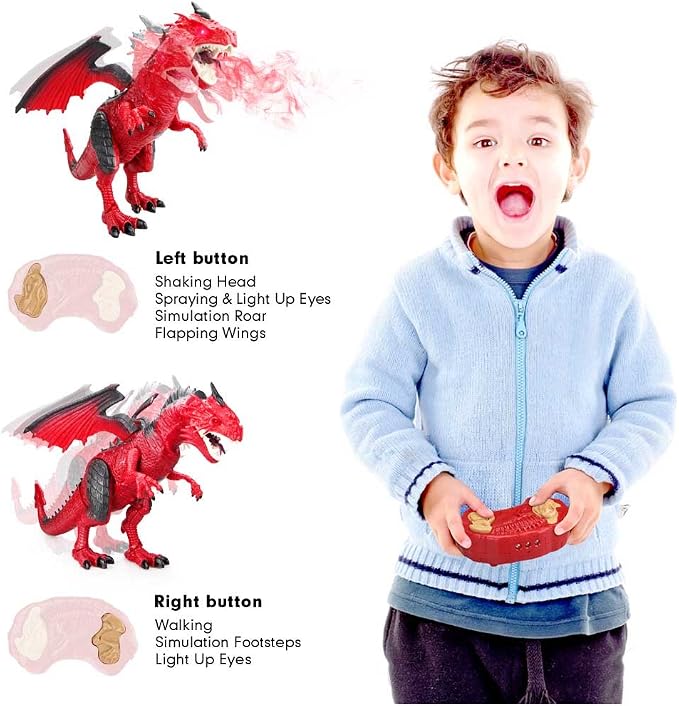 Betheaces Remote Control Dinosaur,Dragon Toy for Kids Boys Girls Red Dragon Figures Learning Realistic Looking Large Size with Roaring Spraying Light Up Eyes for Birthday Xmas Gifts (Style-1)