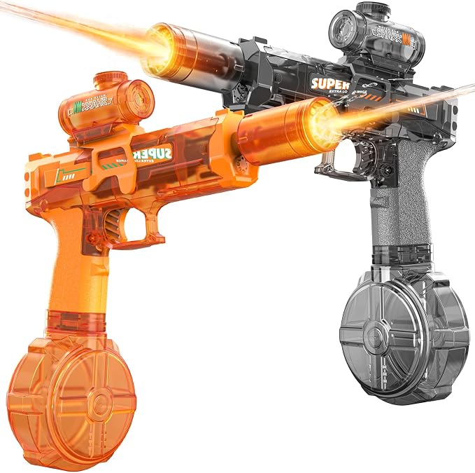 Handwell 2 Packs Electric Water Gun for Adults Kids, Automatic Squirt Gun with LED Light, Large Capacity Water Blaster 23-33 FT Long Range, Outside Water Toys, Summer Beach Swimming Pool Party Toy