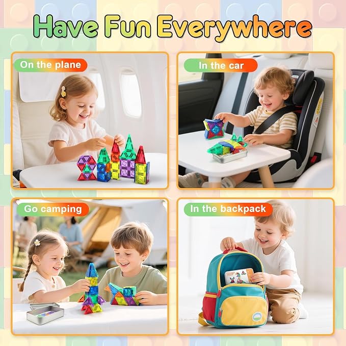 60PCS Mini Magnetic Tiles, Travel Toddler Toys Set, Magnetic Building Blocks, Portable STEM Kids Toys for 3-8 Years Old Boys Girls Birthday, Montessori Preschool Learning Sensory Toys