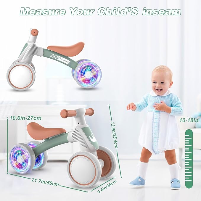 Colorful Lighting Baby Balance Bike Toys for 1 Year Old Boy Girl Gifts, 10-36 Month Toddler Balance Bike, No Pedal 4 Silence Wheels & Soft Seat First Bike, One Year Old Boy Girl Birthday Gifts.