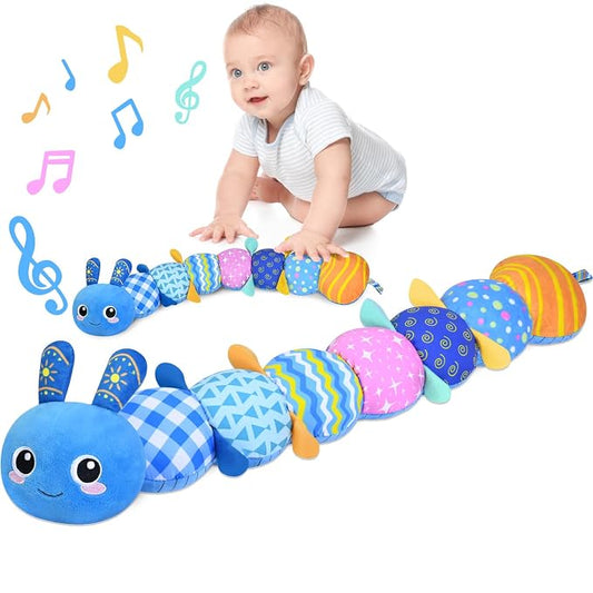 KMUYSL Baby Sensory Caterpillar Toys for 0-6 6-12 Months, Soft Plush Activity Toy with Crinkle, Rattle & Gentle Music, Tummy Time Toy for Infant Newborn, Early Development Toy Shower Gifts for Baby