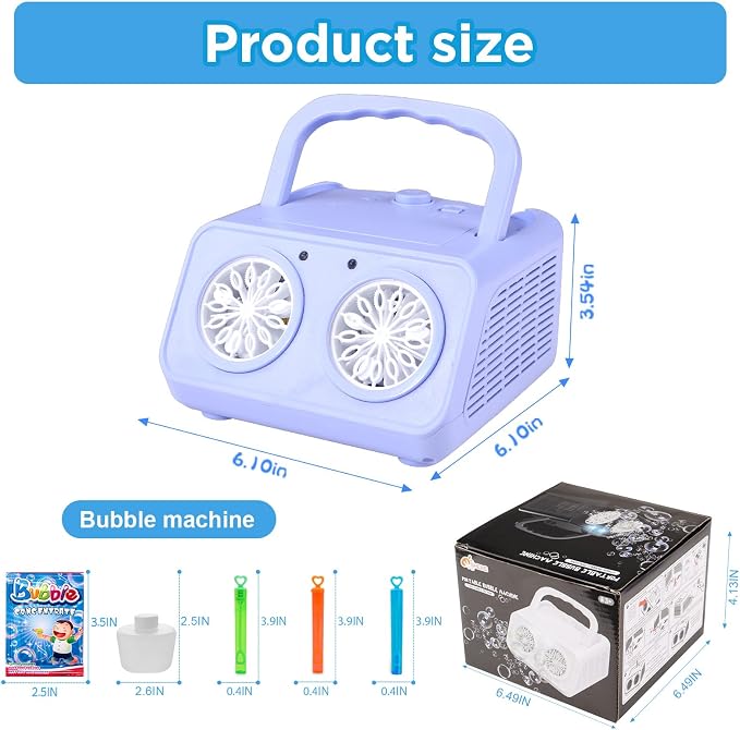 SHCKE Automatic Bubble Machine with 2 Fans,20000+ Bubbles/Min | Dual power USB-C/AA, No-Leak Sealed Bottle,Portable Bubble Maker for Pool, Wedding, Camping, Birthday Parties