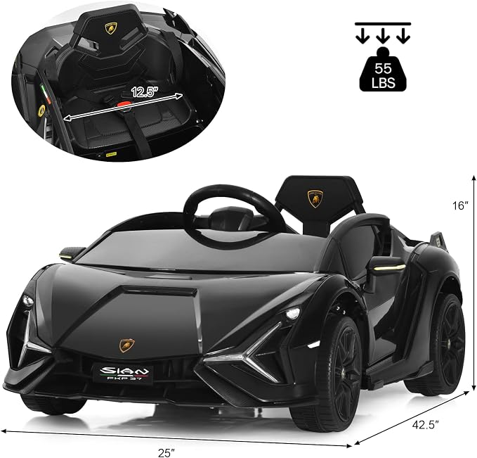 INFANS 12V Licensed Lamborghini Sian Kids Ride On Car with Parent Remote Control, Spring Suspension, MP3 Player, Electric Toy Roadster Carbon Fiber Textured for Toddler (Black)