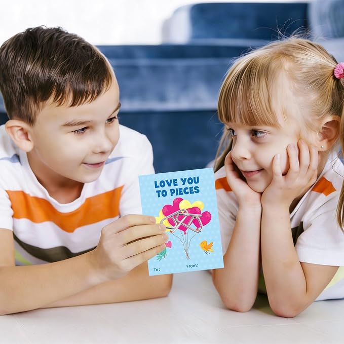 Fancy Land 24 Pack Valentines Gifts for Kids Classroom Metal Puzzles Brain Teasers Kids Valentines Day Cards for School Exchange Gifts Party Favors