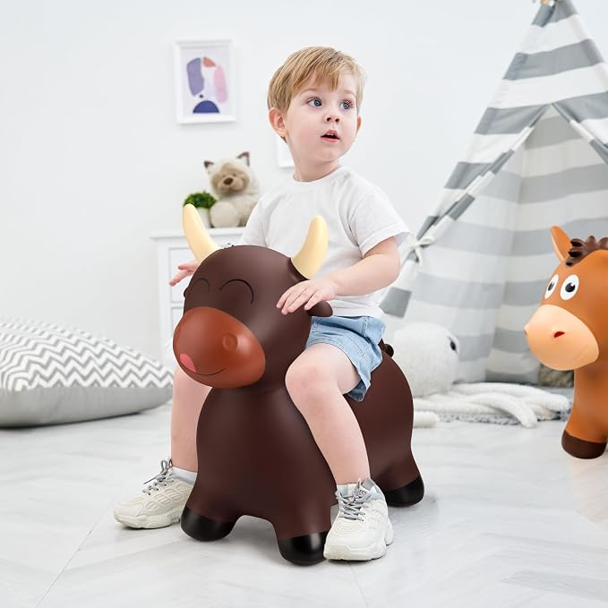 Bouncy Animal Hopping Toys, Inflatable Horse Animal Hopper Ride-On, Inflatable Bull Riding Toys for Boys Girls, Birthday Gift for 18 Months 2 3 4 5 6 Years Old Toddler
