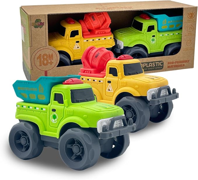 Aigitoy 2 Pack Toddler Cars for 1-3 Years, Dump Truck & Mixer Truck | Construction Vehicles, NO BPA, Phthalates, PVC, Recycled Plastic, 18M+ Outdoor Toys, Xmas Birthday Gift for Boys Girls