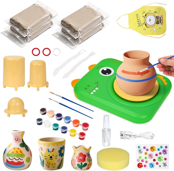 Pottery Wheel for Kids, Art Supplies Arts & Crafts Kit, Crafts Toys for Girls 6+, Pottery Studio Craft Kit with 4 Pack Air-Dry Clay,Girls Toys Birthday Christmas Gift for Kids Ages 6 7 8 9 10 11 12+