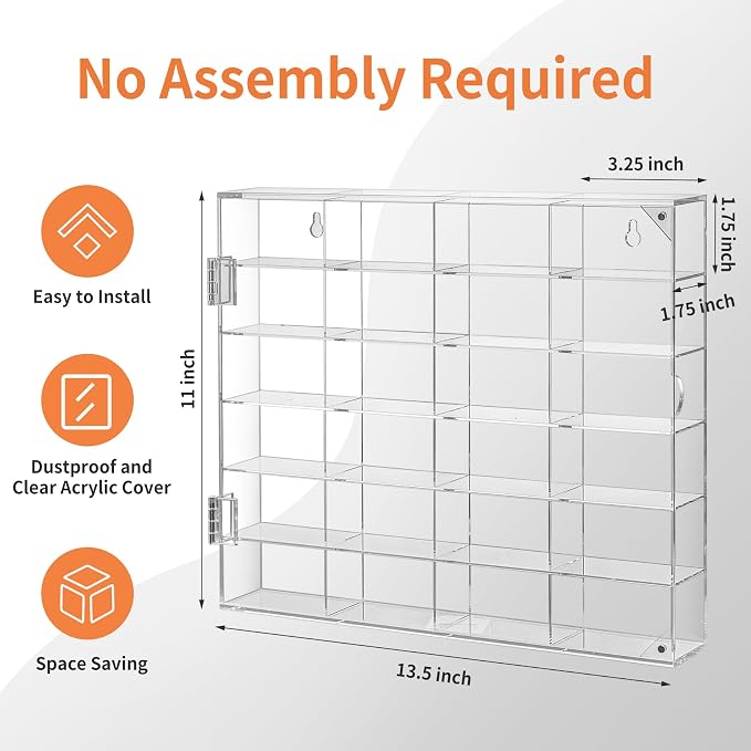 Acrylic Display Case for Hot Wheels, Toy Car Storage for 1/64 Scale Diecast Cars, Matchbox Garage, Collectible Model Cars, No Assembly Required, Magnetic Door Dustproof Showcase