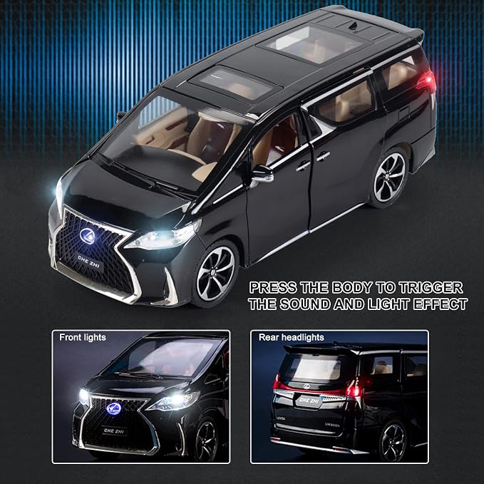 Diecast Metal Model Toy Car - 1:24 Scale With Sound and Light for Kids Age 3+ Year (Black)