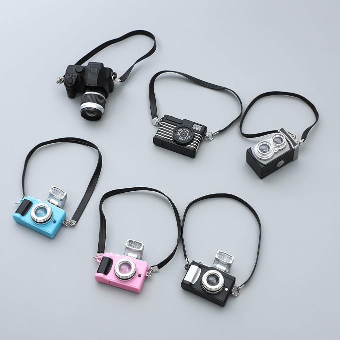 ONEST 6 Pieces Mini Cameras for Doll Accessories Miniature Camera Ornament Mini Dollhouse Vintage Prop Camera for Mini Decoration Furniture Accessories Photography Props