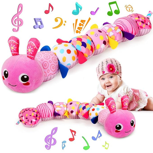 KMUYSL Baby Sensory Caterpillar Toys for 0-6 6-12 Months, Soft Plush Activity Toy with Crinkle, Rattle & Gentle Music, Tummy Time Toy for Infant Newborn, Early Development Toy Shower Gifts for Baby