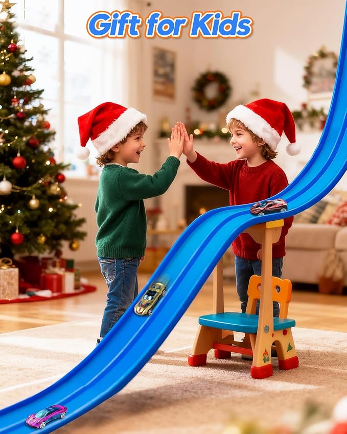 15 Ft Flexible Car Tracks for Kids Age 3 Up, Race Track with 6 Toy Cars, Flex Track Compatible Diecast 1/64 Cars with Suction Cups, Birthday for Boys (Blue)