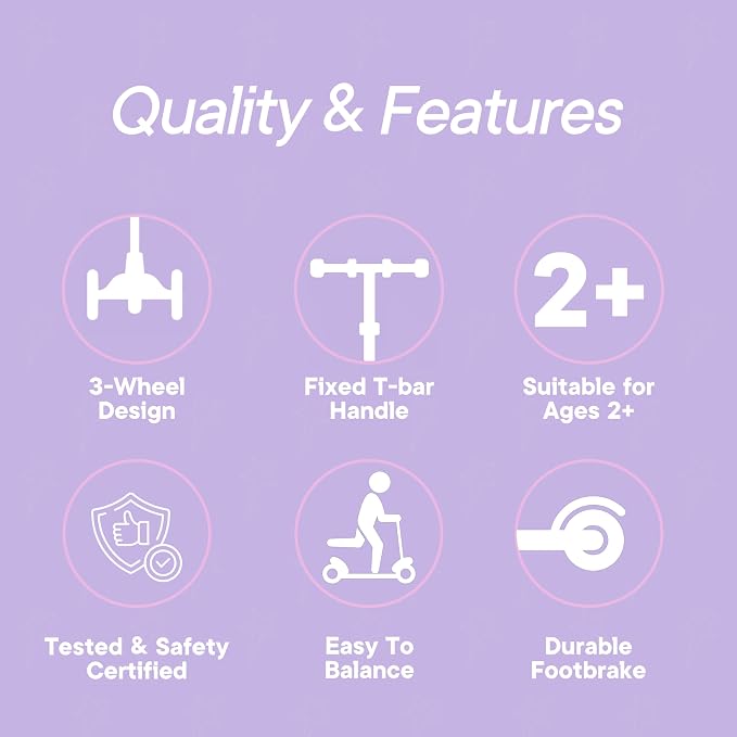 3 Wheel Scooter for Kids, Smooth Light Up LED Front Wheels, Wide Anti Slip Deck, Rear Foot Brake, Easy Lean to Steer Maneuvering, Indoor & Outdoor Ride On Toys for Ages 2 Up,