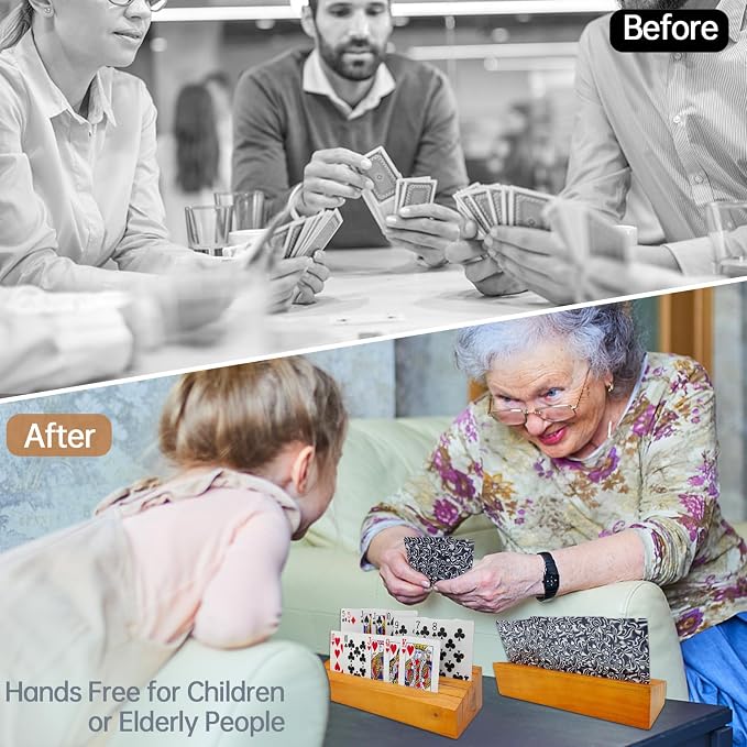 hismocal Playing Card Holders Deck Stand, Play Cards Holder for Kids or Elder People, Hands-Free Wood Holder Racks,Tray for Organizing Cards (2 Pack)