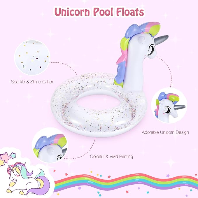 Moko Inflatable Swimming Rings, Pool Floats Swim Tubes Rings Round Shape Cute Cartoon Design Beach Water Lounge Inflatable Raft Party Supplies for Kids