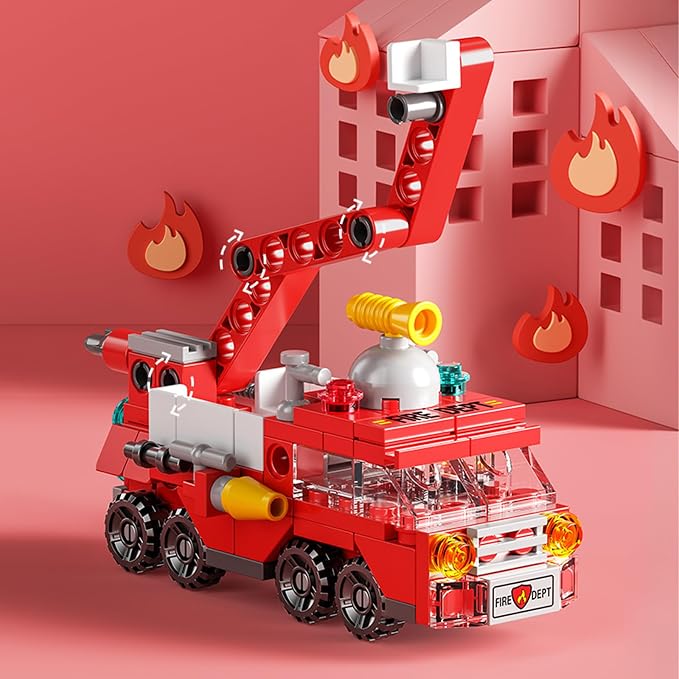 City fire Truck Building Block Toy (142 PCS) – 7-in-1 Fire Truck & Rescue Set, STEM Learning Toys for Kids Ages 6-12, Creative Construction Kit for Birthday Gifts