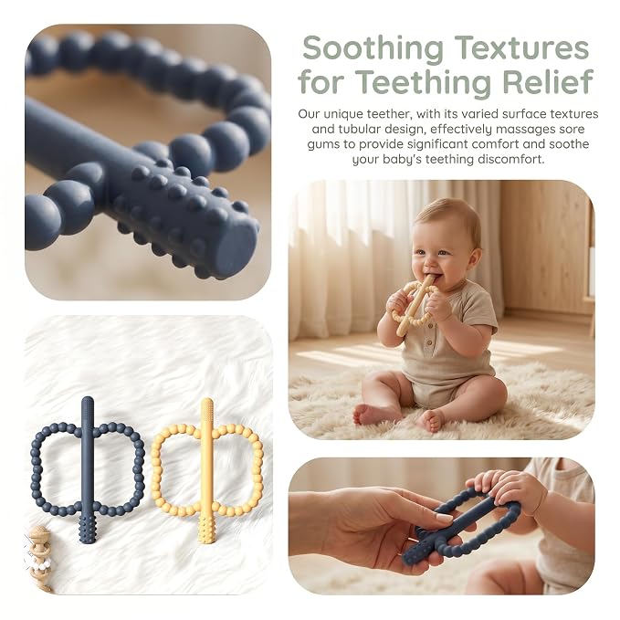 4 Pack Baby Silicone Teething Toys, Teething Sticks for Babies,Silicone teether Tubes for Baby Girl,BPA Free, Soothe Gums for 0-6 3-12 18-36 Months, Newborn Infants Toddler Sensory Chew Toys