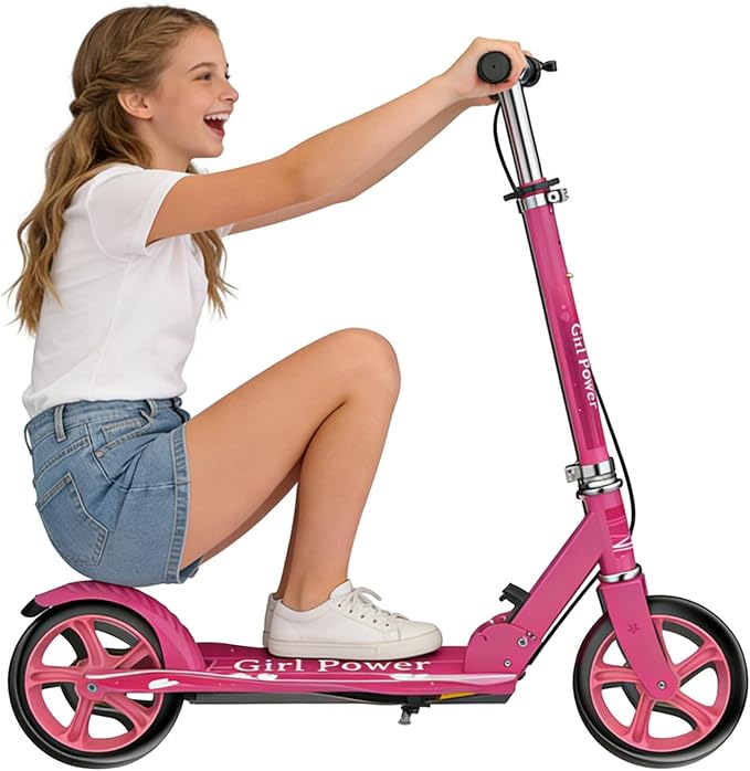Kick Scooter for Adults Teens Kid Foldable Lightweight Sport Scooters with Hand Brake Adjustable Height Folding, Large Wheels Durable Load 300 LBS