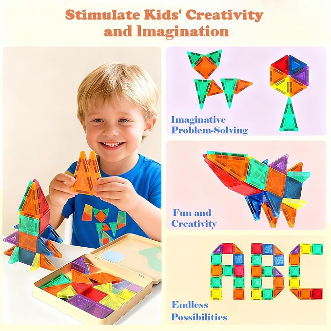 36PCS Mini Magnetic Tiles, Travel Toddler Toys Set, Magnetic Building Blocks, Portable STEM Kids Toys for 3-8 Years Old Boys Girls Birthday, Montessori Preschool Learning Sensory Toys