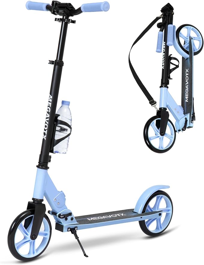 Foldable Kick Scooter for Kids Ages 6-12, Teens & Adults. Non-Electric Scooter with Big Wheels, Adjustable Height, Rear Foot Brake. Lightweight Design for Daily Commute & Outdoor Riding