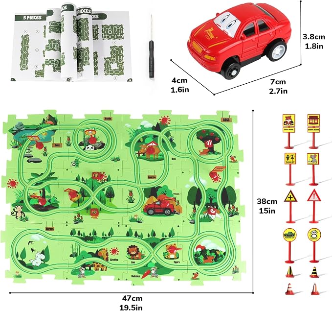 New Plastic Puzzles for Kids Ages 3-5 with A Cute Vehicle, Toddler Puzzles Gift, Critical Thinking Educational Toys, Toys for 3 4 5 6 Year Old Boys Girls, Fun Race Car Track Montessori Toys for Kids