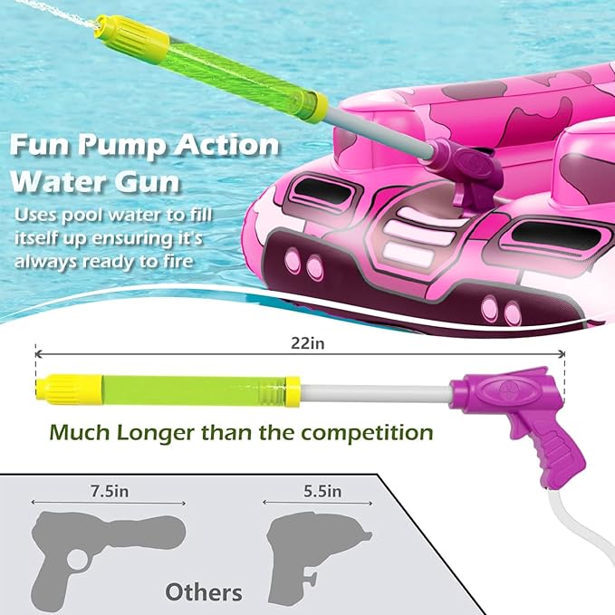Tank Pool Floats Kids Adults - Jasonwell Inflatable Pool Floaties Swimming Pool Tank with Water Cannon Gun Swim Floaty Rafts Lake Beach Party Pool Toys for Boys Girls Toddlers Kids Adults (Rose, L)
