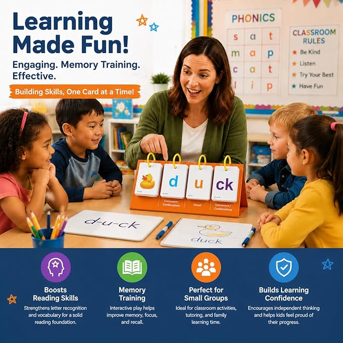Alened Phonics Flash Cards for Kids 3-8, Sight Words Flash Cards for Kindergarten 1st 2nd 3rd Grade, CVC CVCC CCVC Word Builder, Homeschool & Classroom Phonics Learning Supplies