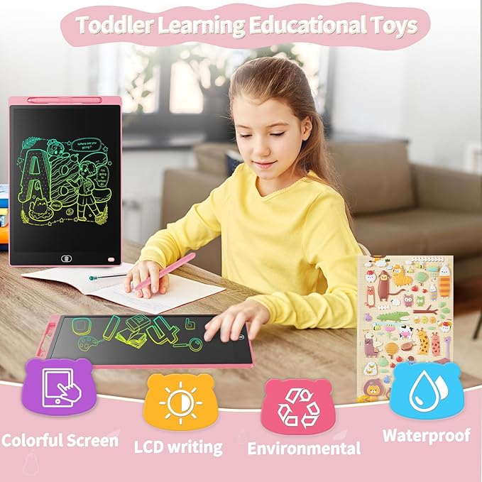 Genialba LCD Writing Board 8.5 Inches, Colourful Electronic Tablet, Portable Erasable Drawing Board, Graphic Tablet for Children's Games 3 4 5 6 7 Year Old Kid Boys Girls (Pink)