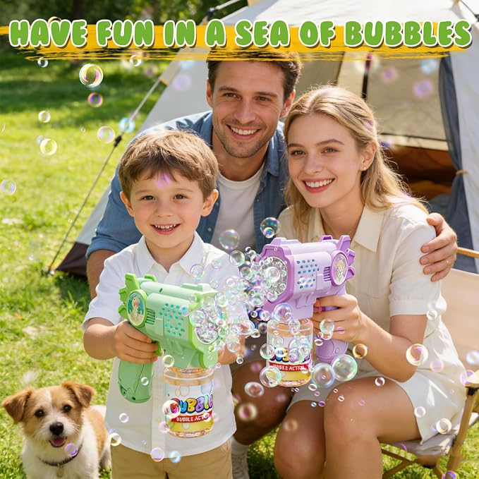EagleStone Bubble Guns Bubble Machine for Toddlers, 10,000 Bubbles/Min Automatic Bubble Blower with Lights, 4 Pre-Filled Solutions, Light Up Bubble Blaster Outdoor Easter Birthday Gifts for Boys Girls