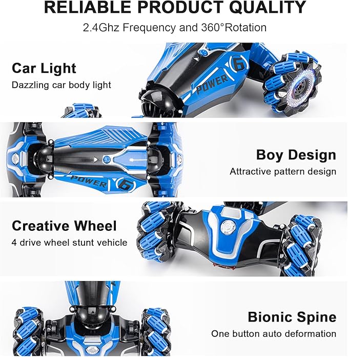 RC Stunt Car, 4WD Drive Remote Controlled Gesture Sensor Toy Car, Hand Remote Control car with 360° Flipping Light and Music, Children's Toys for Boys and Girls Aged 5-13
