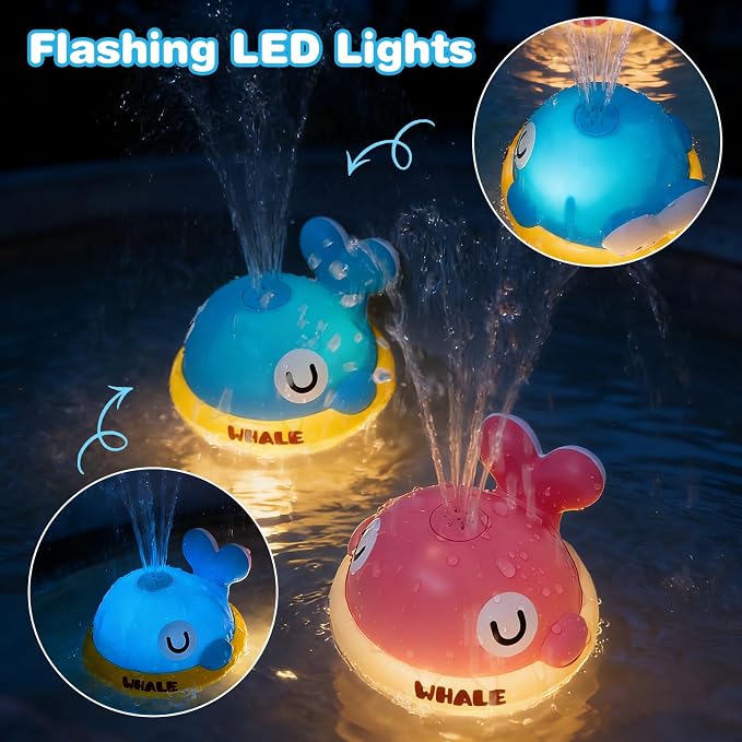 Light Up Whale Sprinkler Baby Bath Toys for Kids Ages 1-3, Pool Water Toys for Toddlers Bathtub Fountain Toys, Birthday Gifts for 1 2 3 Year Old Boys & Girls