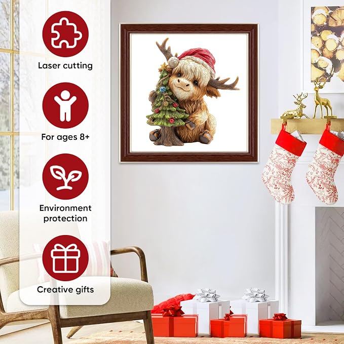 MEATRN Christmas Wooden Puzzles for Kids & Adults - Tree & Fawn Holiday Jigsaw Puzzle, 498 Pcs, 16.6"×19.2", Fun Family Game for Children’s Party, Winter Gathering, and Festive Entertainment