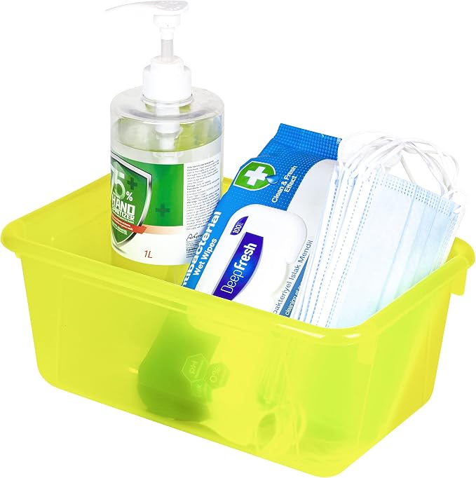 Storex Small Cubby Bins – Plastic Storage Containers for Classroom with Non-Snap Lid, 12.2 x 7.8 x 5.1 inches, Tint Yellow, 5-Pack (62482A05C)