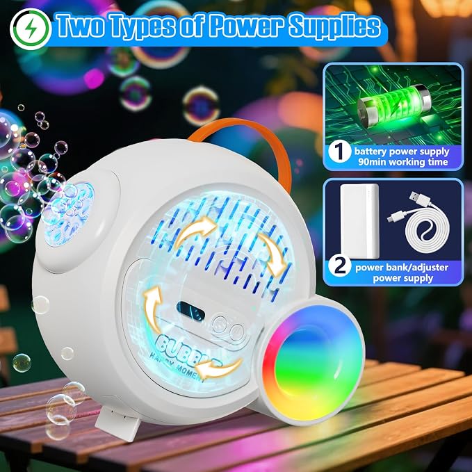 IFLOVE Automatic Bubble Machine for Kids Toddlers, RGB Light 4000+/Min | 4,000+ bubbles per minute, RGB light show, long-lasting runtime, 10 refill packs, hands-free fun for ages 3-8