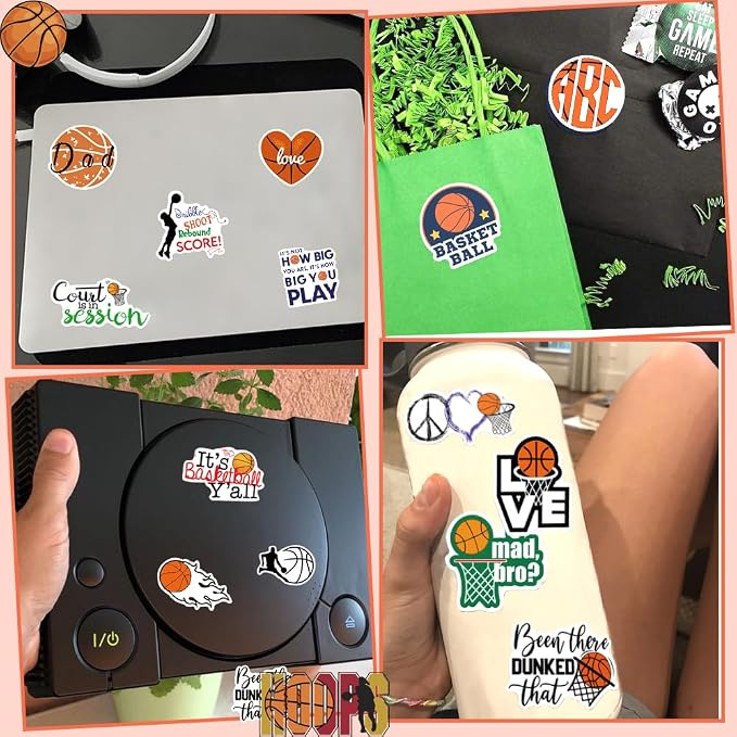 QTL Basketball Stickers for Kids Boys Basketball Party Supplies Waterproof Vinyl Stickers for Water Bottle Laptop 50 Pcs