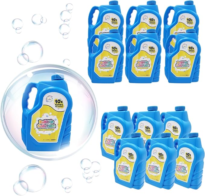 The Dreidel Company Ready Bubble Solution Refill for Bubbles Toys, Up to 2.5 Gallon, Non-Toxic Large 32oz Ready Liquid for Bubble Machine, Guns, Wands, Lawn Mower Toy (12-Pack)