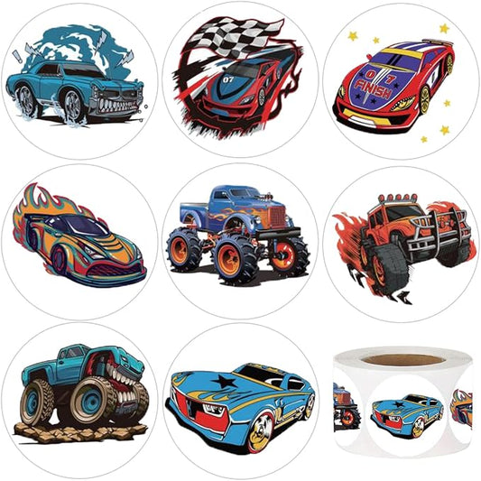 600Pcs Monster Truck and Race Car Stickers for Kids 1.5 Inch Car Stickers for Kids Boys Race Car Party Favors Birthday Decoration Supplies