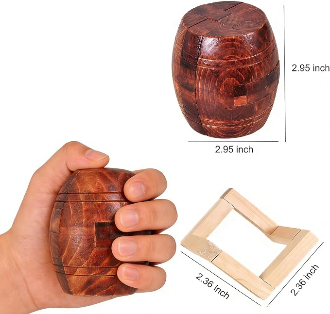 Wooden Brain Teaser Puzzles for Adults - Challenging 3D IQ Logic Games for Teens 14+, Stress Relief Desk Toys & Office Decor, Unique Gifts for Men, Women, Seniors (Barrel)