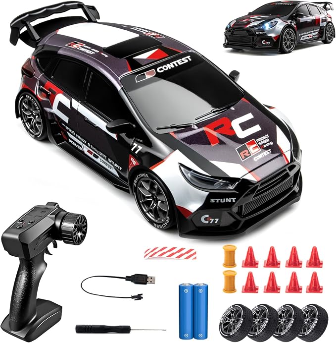 RC Drift Car, 1/24 Remote Control Drift Car for Adults Kids, 20KM/H 4WD Low/High Speed RC Cars with LED Lights, Extra Racing Tires, Vehicle for Boys Girls Beginners Indoors Outdoors Purple