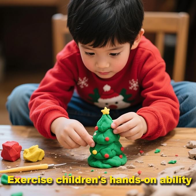 Xoprmey 12Pack Christmas Trees Crafts Kit - Air Dry Clay Christmas Trees Crafts for Kids,Modeling Clay DIY Kit for Kids,Great for Birthday Parties,School Winter Party Fun,for Age 3+