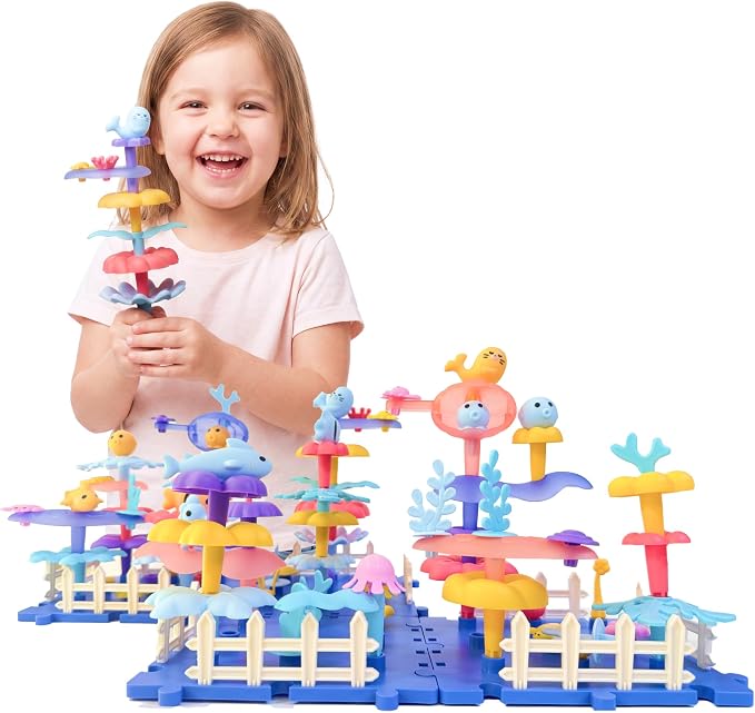 Toy Building Blocks for Kids: 104-Piece STEM Sea Creature Stacking Set