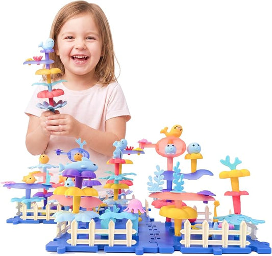 Toy Building Blocks for Kids: 104-Piece STEM Sea Creature Stacking Set